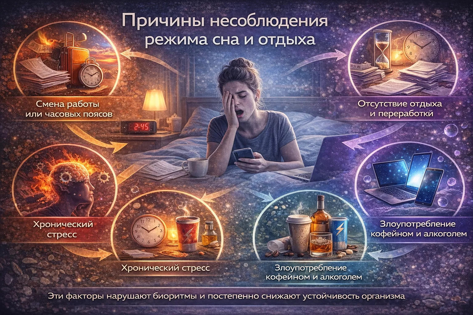 Причины несоблюдения режима сна и отдыха